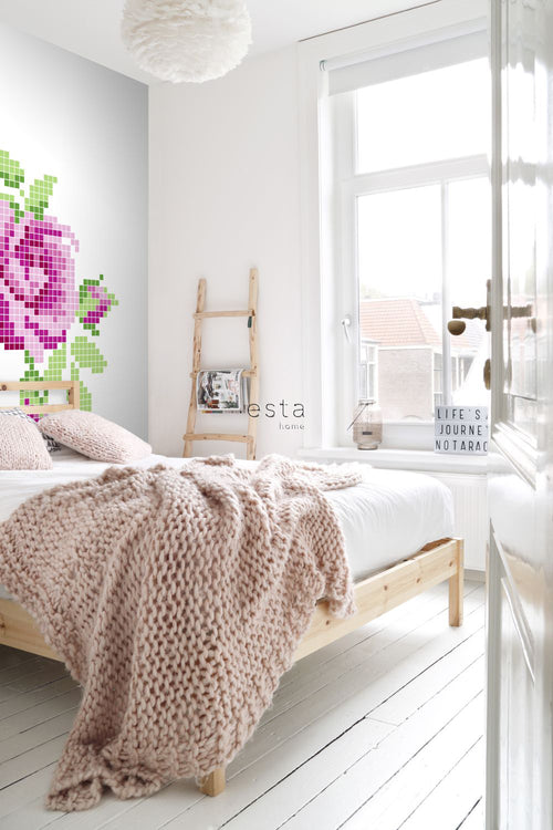 ESTAhome fotobehang gehaakte roos roze en groen - 200 x 279 cm - 158108 - vtwonen shop