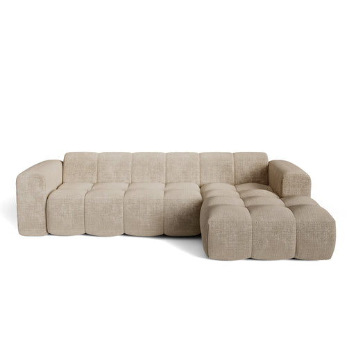 Premium Interiors - Rechthoekige hoekbank BLOOM - gewaafd fluweel beige 290cm