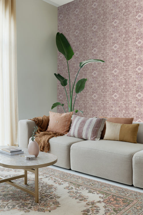 ESTAhome behang oosters kelim tapijt lichtpaars - 50 x 900 cm - 131363 - vtwonen shop