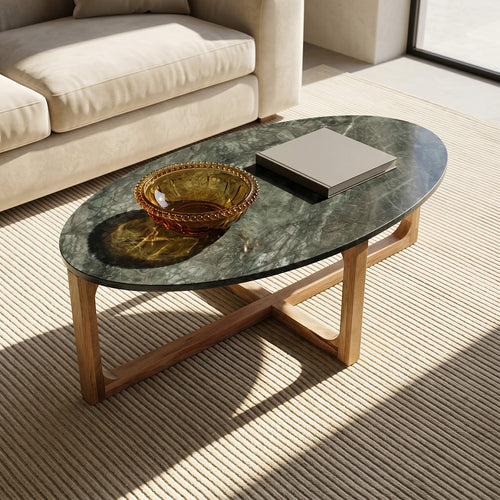 Ovale marmeren salontafel - Groen - 120x60x38 cm