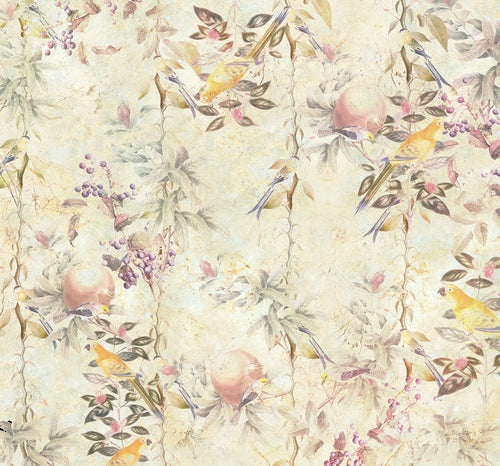 Sanders & Sanders fotobehang bloemen en vogels geel en beige - 300 x 280 cm - 612413 - vtwonen shop
