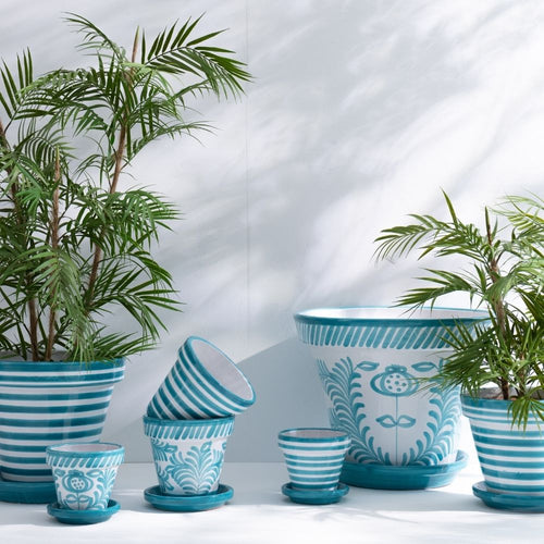 J-Line bloempot Granada Handmade + Painted - keramiek - aqua - extra small - Ø 17 cm - vtwonen shop