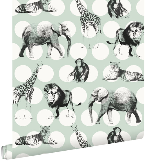 ESTAhome behang dieren met stippen mintgroen en zwart - 53 cm x 10.05 m - 128713