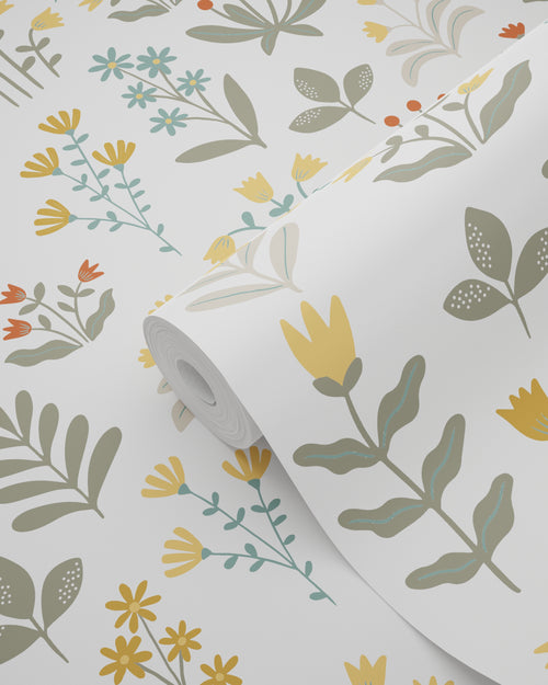 ESTAhome behang veldbloemen donkergroen en geel - 50 x 900 cm - 131095 - vtwonen shop