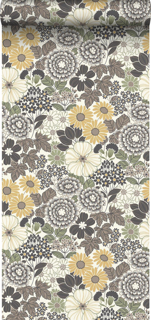 Borastapeter behang retro bloemen grijs - 53 cm x 10.05 m - 661020 - vtwonen shop