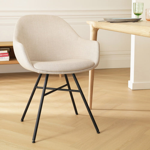 Nolon Noa-Mae Eetkamerstoel Beige - Armleuning - Zwarte Poten