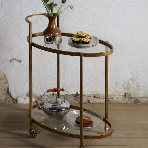 WOOOD trolley Push - Metaal -  Antique Brass - 86x67x35 - vtwonen shop