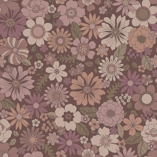 ESTAhome behang retro bloemen oudroze en aubergine paars - 53 cm x 10.05 m - 131135 - vtwonen shop