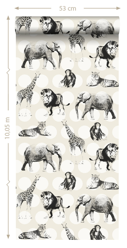 ESTAhome behang dieren met stippen glanzend wit en zwart - 53 cm x 10.05 m - 128712