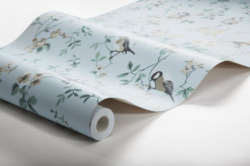 Borastapeter behang bloemen en vogels vergrijsd blauw - 53 cm x 10.05 m - 660391 - vtwonen shop