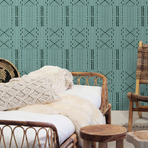 Walls4You behang etnisch motief turquoise en zwart - 53 cm x 10 m - 640142 - vtwonen shop