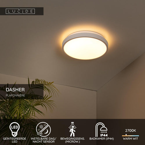 Lucide plafonnière badkamer DASHER - 1xGeïntegreerde LED - Wit