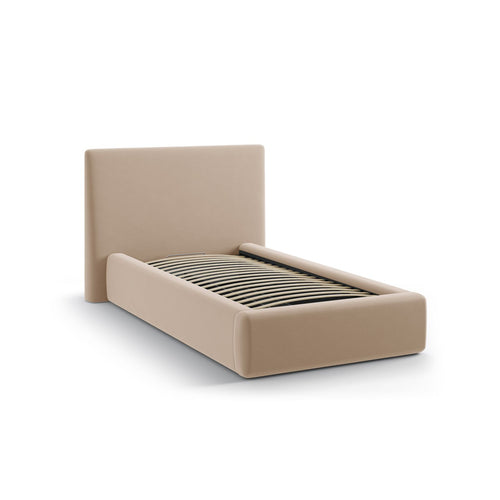 Cosmopolitan Design - Opbergbed met hoofdeinde Asti 90x200cm flueel beige amandel - 220x130x95cm