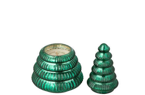 J-Line geurkaars Boom Geribbeld - glas - groen - small - vtwonen shop