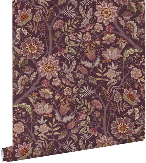 ESTAhome behang vintage bloemen aubergine paars - 53 cm x 10.05 m - 131336