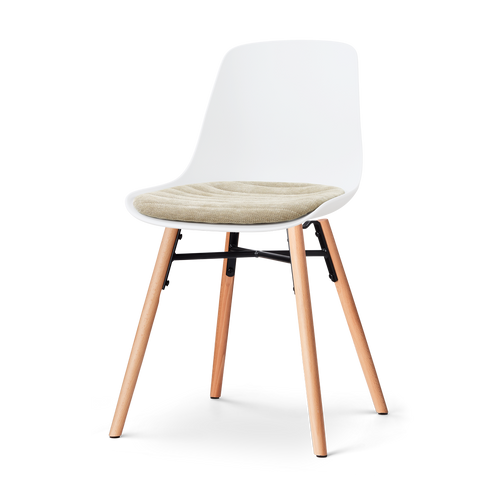Nolon Nena-Liv eetkamerstoel wit met nougatbruin zitkussen - houten onderstel