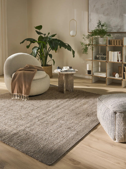 benuta wollen vloerkleed Rocco - taupe - 200x200 cm
