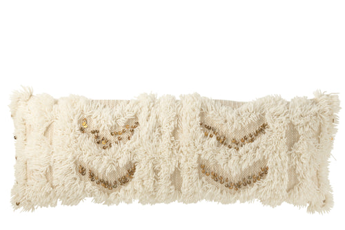 J-Line kussen Rechthoek Pijlen Pailletten - wol/katoen - creme/goud