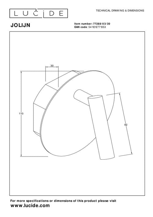 Lucide bedlamp JOLIJN - Geïntegreerde LED - Zwart - vtwonen shop