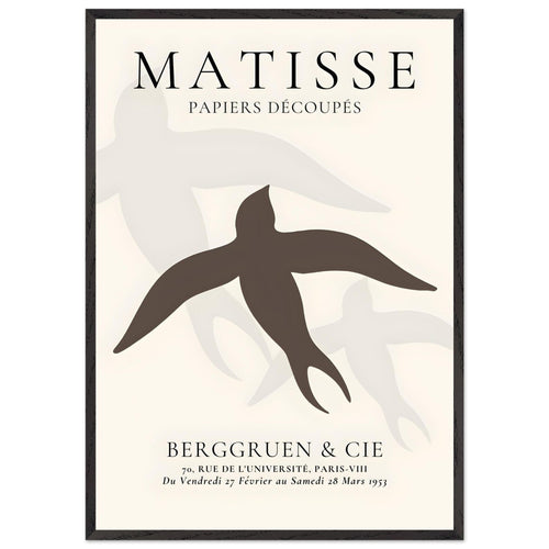 Artfulprints Poster met Lijst Matisse - Birds silhouettes   - 70x100 cm - Bruin