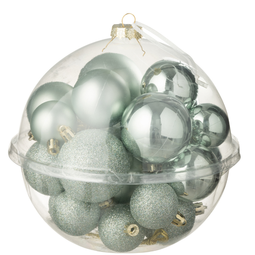 J-Line kerstbal - kunststof - muntgroen - doos van 24