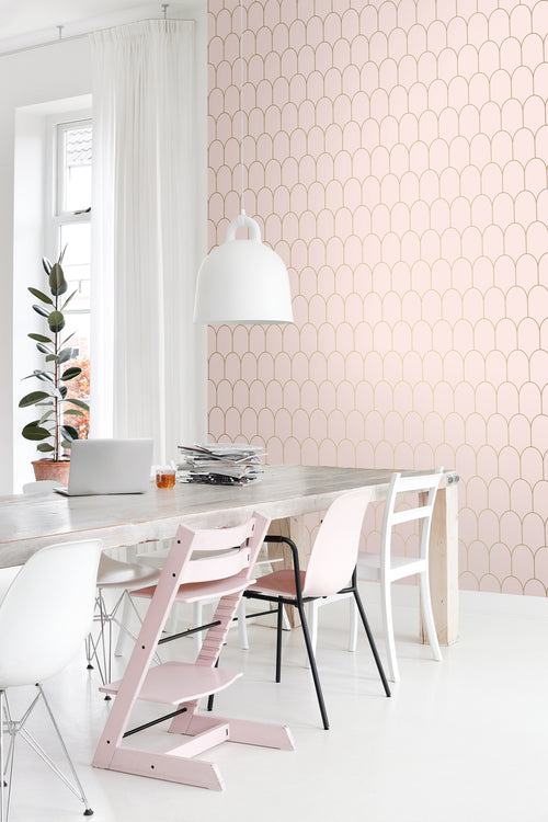 ESTAhome behang art deco motief zacht roze en goud - 53 cm x 10.05 m - 139201