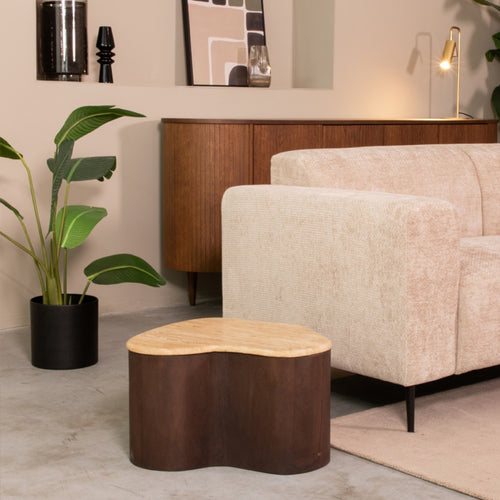 LABEL51 Salontafel Davi - Travertin/Hout - 50x35x31cm - vtwonen shop