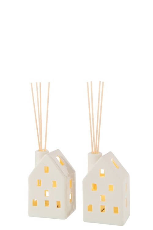 J-Line vaas Huis - keramiek - wit - 2 stuks - LED - vtwonen shop