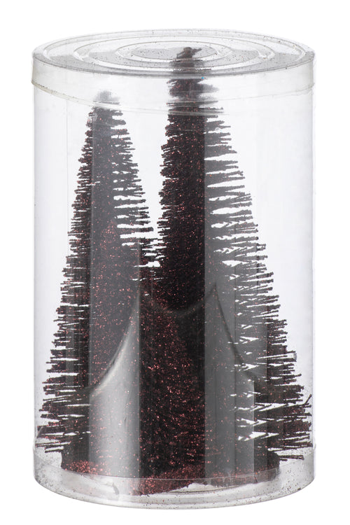 J-Line decoratie Kerstboom Glitter - kunststof - bordeaux - doos van 4 - vtwonen shop