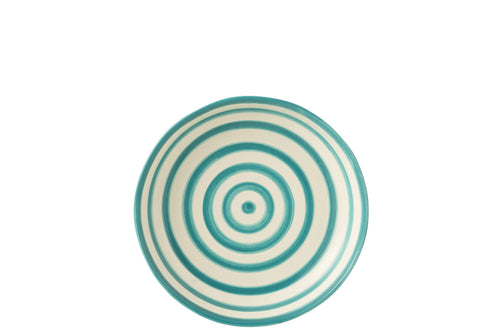 J-Line schaal Granada Stripes Low - keramiek  - wit/aqua - large - Ø 25 cm