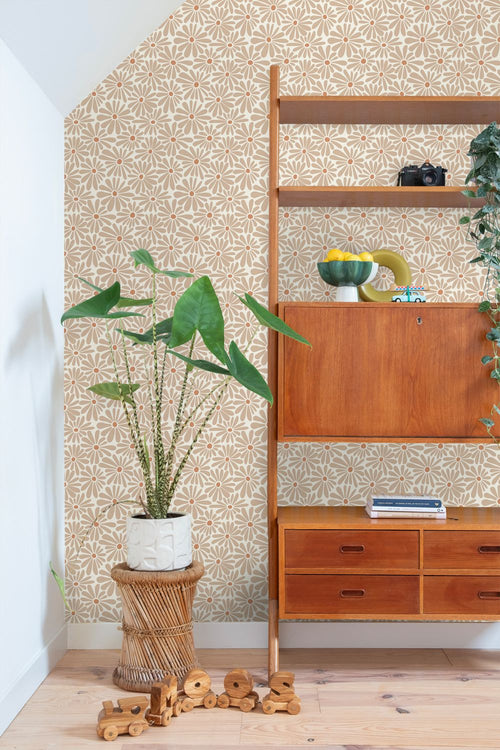 ESTAhome behang madeliefjes warm beige - 53 cm x 10.05 m - 131148