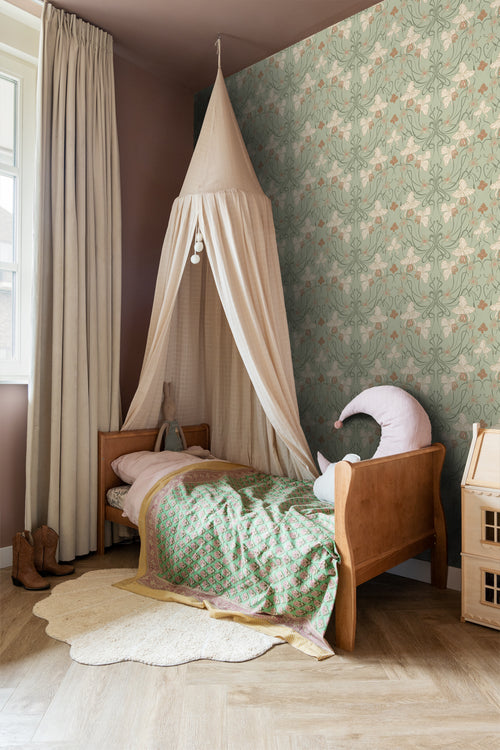 ESTAhome behang vintage bloemen in art nouveau stijl vergrijsd groen en terracotta - 53 cm x 10.05 m - 139667 - vtwonen shop