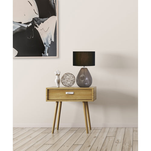 Searchlight Devon 1-lichts tafellamp, zwart geperforeerd glas met zwart linnen