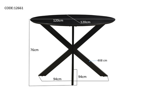 Livingfurn eetkamertafel Oslo - Acasia Hout - 120 cm - zwart