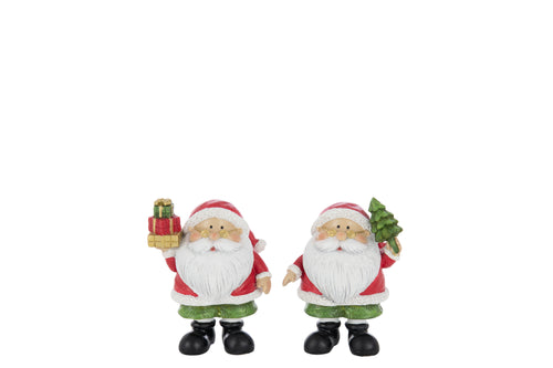 J-Line figuur Kerstman Boom + Geschenk - polyresin - mix - small - 2 stuks - vtwonen shop