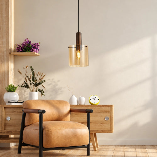 Searchlight hanglamp Sweden - 1 lichts - 20  x 120   cm - bruin