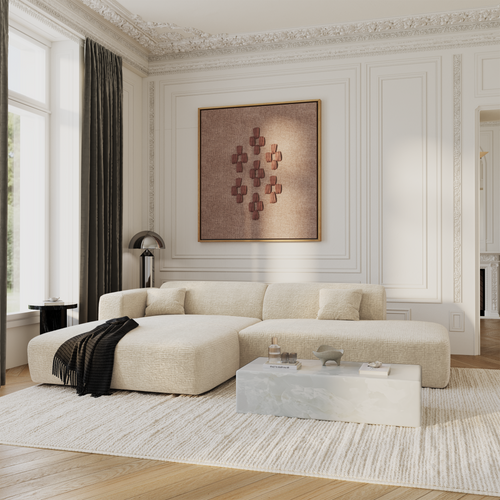 Sia Home - Hoekbanken links MYRA - Fluweel met patroon - Crème - 300cm - vtwonen shop