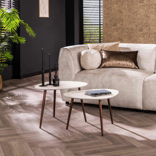 Giga Meubel Salontafel Stone - Marmer Composiet - Set van 3 - 60x48x42cm - Set van 2