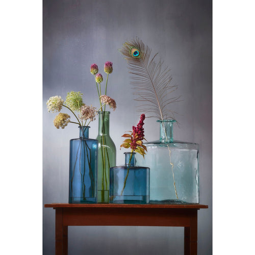 Mica Decorations Guan Fles Vaas - H26 x Ø21 cm - Gerecycled Glas - Blauw