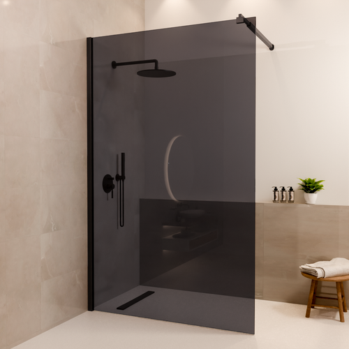 LOMAZOO douchewand Lima - inloopdouche - anti kalk nano coating - rookglas - 8 mm - zwart - 120 x 200 cm