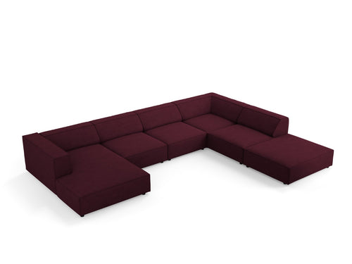 Cosmopolitan Design Panoramische hoekbank rechts Arendal 7-zits, chenille met ribbeleffect, robijn - 262x364x70cm