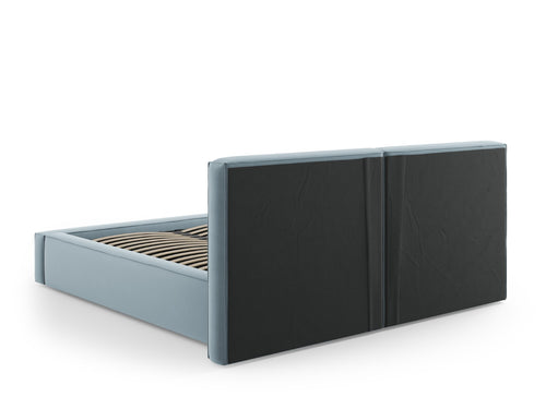 Cosmopolitan Design Opbergbed met dubbel hoofdbord Arendal 160x200cm, flueel, lichtblauw - 228x214x97.5cm