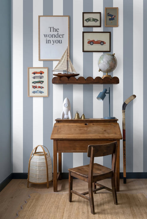 Sanders & Sanders behang strepen vergrijsd blauw en wit - 53 cm x 10.05 m - 640657