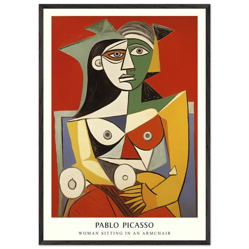 Artfulprints Poster met Lijst Pablo Picasso - Woman sitting in an armchair   - 70x100 cm - Rood