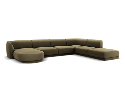 Micadoni Panoramische hoekbank rechts Miley 6-zits, flueel, groente - 255x330x70cm