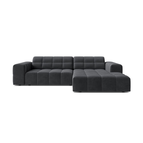 Cosmopolitan Design - Rechter hoekbank Chicago 3-zits, flueel grijs - 167x234x78cm