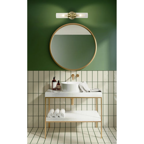 Searchlight Imperial 2-lichts wandlamp, satijnen messing metaal en helder geribbeld glas