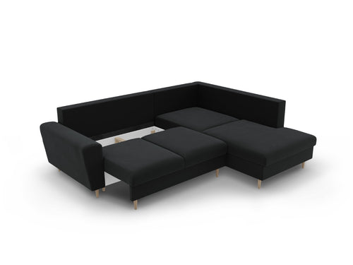 Cosmopolitan Design Converteerbare hoekbank rechts met opbergdoos Kyoto 5-zits, flueel zwart - 194x243x88cm