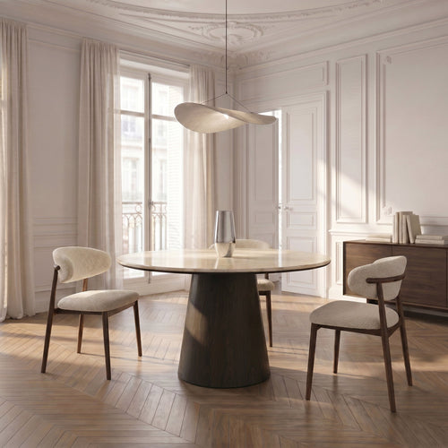 Premium Interiors - Eettafel VERO - multiplex en marmer beige marmer en donker notenhout 120cm