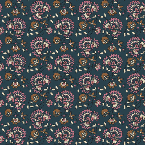 ESTAhome behang vintage bloemen donkerblauw en paars - 50 x 900 cm - 131820